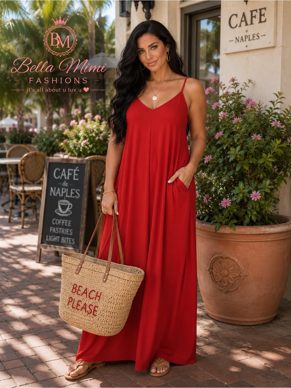 New Zenana Red V-Neck Spaghetti Strap Maxi Dress size medium 🌺🌹🌺 BRB SL 6